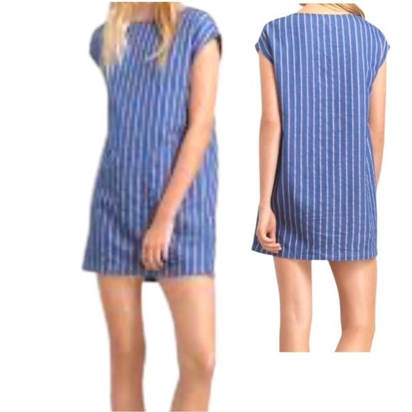 Aritzia Dresses & Skirts - Wilfred Free Nori Blue Striped Mini Shirt Dress Sz S Relaxed Fit Chambray Denim